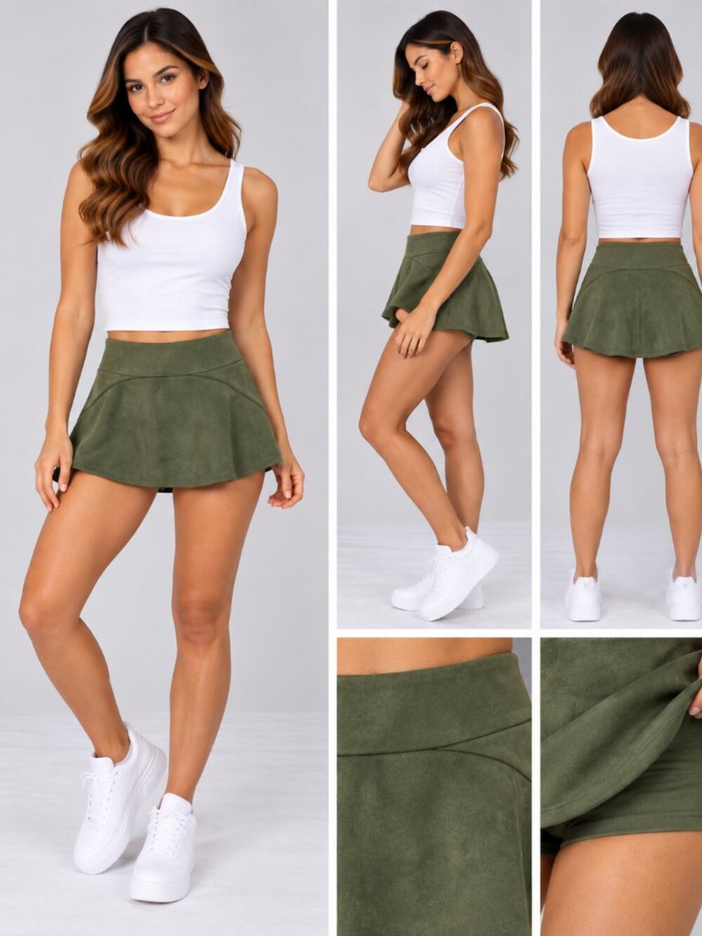 Seek The Label Green Stretch Mini Skort Zip Closure Size M